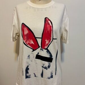Alexander McQueen Unisex White T-Shirt with Red and Black Bunny Design - S